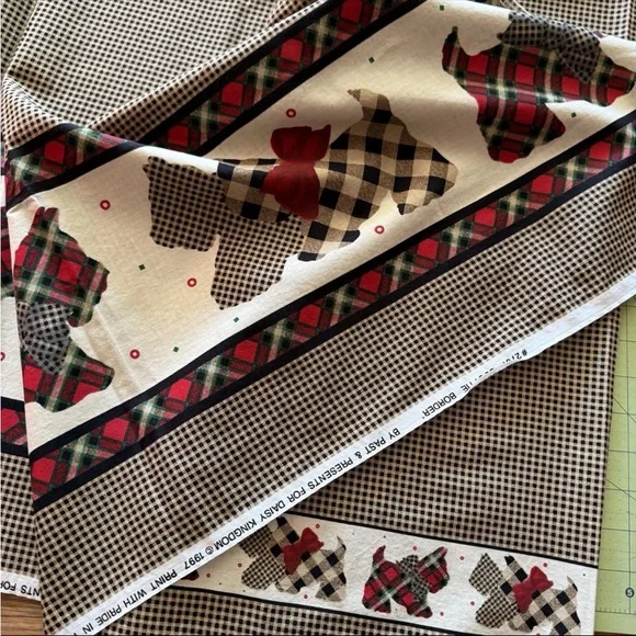 Daisy Kingdom Scottie Border #2701 Fabric 1997 Plaid Terrier Quilting Cotton - Picture 1 of 12